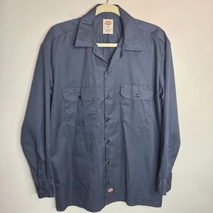 Dickies Long Sleeve Blue Workwear Button Down Shirt, M